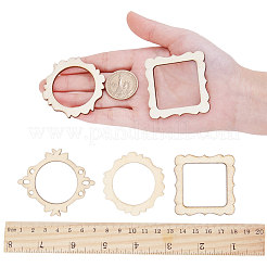 染色されていない木製のペンダント  フォトフレームのテーマ  アンティークホワイト  48~64x48~56x2.5mm  穴：3mm&nbsp;WOOD-I004-36