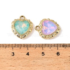 合金ペンダント  ラインストーンとガラス付き  ハートチャーム  UVメッキ  ミックスカラー  ゴールドカラー  17x15x5.5mm  穴：2mm&nbsp;FIND-K032-01G