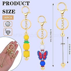 16 個合金バービーズキーホルダージュエリー作成 diy 工芸品  カニカン付き  ゴールドカラー  15.7cm&nbsp;KEYC-SZ0001-16G