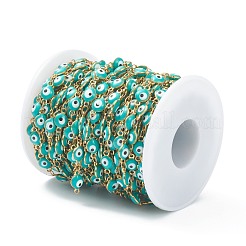 304ステンレススチールリンクチェーン  エナメルとスプールで  ハンダ付け  ダークターコイズ  リンク：11x6x3mm  32.8フィート（10m）/ロール&nbsp;CHS-L026-02G-01