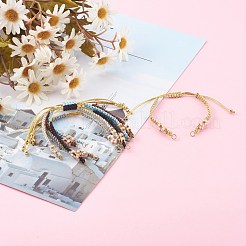 ポリエステル＆ナイロン糸編みビーズブレスレット作り  304ステンレススチールの丸カンと真鍮ビーズ付き  ゴールドカラー  ミックスカラー  5-3/4~10-7/8インチ（14.6~27.5cm）&nbsp;AJEW-JB00945