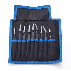 ステンレス鋼ビーズピンセットジュエリーツール  キャンバスツールバッグ付き  ブラック  11.9~14.1x0.85~1.2cm  包装サイズ：17.7x5.9x2.15センチメートル  9個/セット&nbsp;TOOL-F006-01