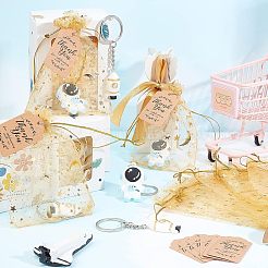 樹脂製ロケット6個とPVCプラスチック製宇宙飛行士キーホルダー6個  オーガンジーギフトバッグ12個とクラフト紙12枚付き  ホワイト  90mm  98mm&nbsp;DIY-OC0008-40