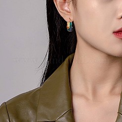 アクリル製の長方形の太いフープピアス  女性のためのミニマリストの金合金ジュエリーギフト  グリーン  31x21mm  ピン：1mm&nbsp;JE1013A