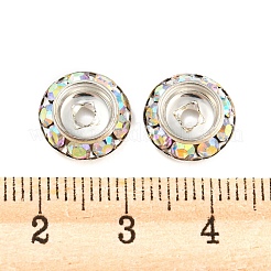 真鍮とクリスタルabラインストーンビーズ  カドミウムフリー＆鉛フリー  フラットラウンド  プラチナ  11x3mm  穴：2mm&nbsp;RB-F035-06B-P01