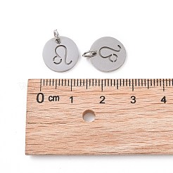 変色しない304ステンレススチールチャーム  星座/星座とフラットラウンド  レオ  12x1mm  穴：3mm&nbsp;STAS-Q201-T445-5S