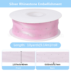 レーヨンラインストーンリボン  裁縫クラフト用の擦り切れたエッジリボン  フラット  ピンク  1-5/8インチ（40mm）&nbsp;OCOR-WH20050-012C-02
