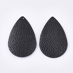 PUレザーペンダント  ティアドロップ  ブラック  57x37x1.8mm  穴：1.2mm&nbsp;X-FIND-S300-38B-01