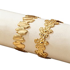 女性用合金カフバングル  リーフ＆フラワー  ゴールドカラー  内径：2.36インチ（6cm）  約2個/セット&nbsp;WG81EF3-01