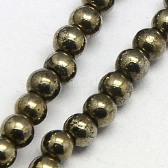 天然石パイライトビーズ連売り  ラウンド  3mm  穴：0.5mm  約125~130個/連  15インチ&nbsp;G-L031-3mm-01