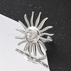 女性用・男性用真鍮カフ指輪  カドミウムフリー＆鉛フリー  太陽  プラチナ  3mm  内径：18mm&nbsp;RJEW-U033-08P