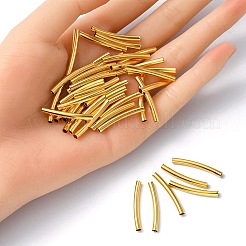 100個の真鍮チューブビーズ  カーブチューブ  ゴールドカラー  25x3mm  穴：2mm&nbsp;KK-YW0001-62G