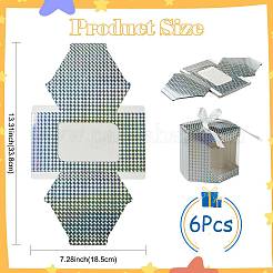 六角形のレーザーウィンドウ紙ギフトボックス  ポリエステルリボン付き  銀  10x10x10cm&nbsp;CON-FZC0002-001A-02