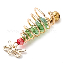 ガラスと合金のペンダント  真鍮のベルと金色の銅線付き  クリスマスツリーと蝶結び  ゲインボロ  44x15x15mm  穴：1.2mm&nbsp;PALLOY-JF02990-03