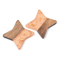 透明樹脂＆ウォールナットウッドチャーム  金箔  スター  ミックスカラー  29.5x29.5x3mm  穴：2mm&nbsp;RESI-S389-011A-B