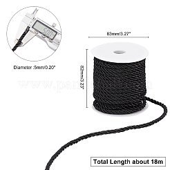 ポリエステル3重コード  スプールで  ツイストロープ  DIYコードジュエリーのパーツ  ブラック  5mm  スプール：82x83mm  約18m /ロール&nbsp;OCOR-WH0033-17F