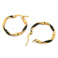 202ステンレススチールエナメルツイストフープピアス  女性用304ステンレスピン付き  ゴールドカラー  25x3mm&nbsp;EJEW-H003-34G