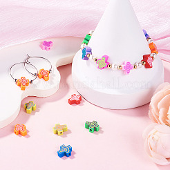 5連売り手作りポリマークレイビーズ連売り  クロス  カラフル  12x10x4mm  穴：1.6mm&nbsp;CLAY-TA0002-13