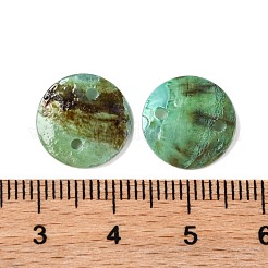スプレー塗装された天然アコヤ貝コネクタチャーム  ディスク  ミディアムアクアマリン  13x1.2mm  穴：1mm&nbsp;BSHE-S304-17F