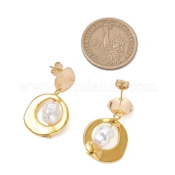 ナゲット合金＆プラスチック模造真珠ダングルスタッドピアス  真鍮製スタッドピアス  ゴールドカラー  34x20mm&nbsp;EJEW-JE06904