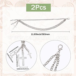 女性用合金2層クロスチャームアンクレット3個  プラチナ  11-7/8インチ（303mm）&nbsp;AJEW-SP0001-96