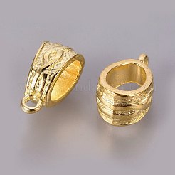 チベットスタイルの合金チューブベイル  ループベイル  保釈ビーズ  鉛フリー及びカドミウムフリー  ゴールドカラー  約14mm長  7.5 mm幅  厚さ9mm  穴：1.5mm&nbsp;K08IW011