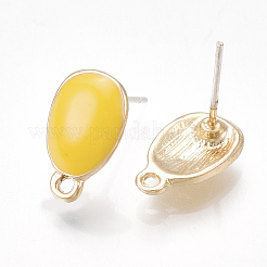 合金製スタッドピアスパーツ  ピンなし  エナメルとループ  ティアドロップ  ライトゴールド  ゴールド  13x8mm  穴：1.4mm  ピン：0.7mm&nbsp;PALLOY-S177-40F