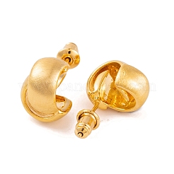 女性用クロスドローベンチ真鍮ハーフフープスタッドピアス  18KGP本金メッキ  13x10mm&nbsp;LS-EJEW-G391-11G