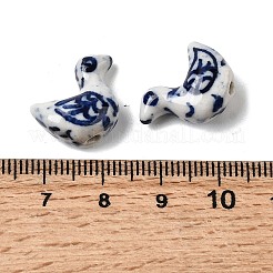 手作りの陶器ビーズ  アヒル  青と​​白の磁器  ブルー  16x16x8.5mm  穴：1.5mm&nbsp;PORC-B007-01