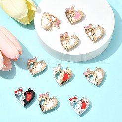 10袋スプレー塗装合金エナメル磁気スプリットペンダント  カップルのチャーム  足でハートの形をした  ミックスカラー  28x28x6mm  穴：1.6mm&nbsp;ENAM-FS0003-01