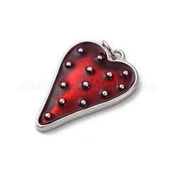 真鍮製エナメルペンダント  ハートチャーム  丸カン付き  ラックめっき  鉛フリー＆カドミウムフリー  長持ちメッキ  プラチナ  26x17.5x3.5mm  穴：3.5mm&nbsp;KK-Q098-22G-B