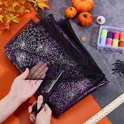 ハロウィーンのクモとクモの巣のポリエステルガーゼ生地  DIYクラフト用品  ミディアム蘭  1270x0.1mm  2m / pc&nbsp;AJEW-WH0314-677D