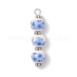 手作りの花柄磁器ペンダント  ラウンド  ミックスカラー  プラチナ  33.5x8mm  穴：3x2.5mm&nbsp;PALLOY-JF04452-02
