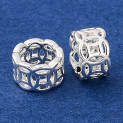 コイン真鍮ビーズ  カドミウムフリー＆ニッケルフリー＆鉛フリー  大穴ビーズ  925銀メッキ  6x4mm  穴：4mm&nbsp;KK-K378-37S