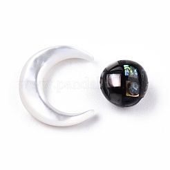 ナチュラルホワイトシェルビーズ  ナチュラルブラックリップシェルビーズ付き  丸い月  月：15x12.5x3.5mm  ラウンド：8mm  穴：0.8mm  約2個/セット&nbsp;SSHEL-N032-51-B03