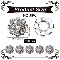 キュービックジルコニアと合金製フラワーバックル  衣料品アクセサリー  プラチナ  10.5x5.5mm  100pc&nbsp;DIY-CP0012-09A-02