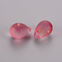 ツートン透明スプレー塗装ガラスチャーム  金箔  艶消し  ティアドロップ  レッド  14x10x10mm  穴：1mm&nbsp;GLAA-T016-37-F05