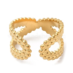 304ステンレススチール製クロスオープンカフリング（女性用）  18KGP本金メッキ  usサイズ3（14mm）&nbsp;RJEW-D012-10G