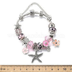 合金エナメルヨーロピアンビーズチャームブレスレット  女性用スネークチェーンブレスレット  ヒトデと花とウミガメ  樹脂とラインストーン付き  鉛フリー＆カドミウムフリー  アンティークシルバー＆プラチナ  7-1/2インチ（19cm）&nbsp;BJEW-F495-08P