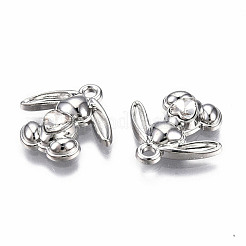ラックメッキ合金ペンダント  ラインストーン付き  カドミウムフリー＆鉛フリー  プラチナ  兎  クリスタル  17x18x4mm  穴：1.8mm&nbsp;PALLOY-N175-21-01P