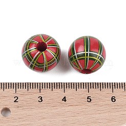 木材ヨーロッパのビーズ  クリスマスストライプビーズ  フラットラウンド  レッドオレンジ  16mm  穴：4.5mm&nbsp;WOOD-M014-03A-02