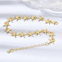 女性用真鍮リンクチェーンブレスレット  ヒトデ  ラックめっき  長持ちメッキ  カドミウムフリー＆鉛フリー  18KGP本金メッキ  7.60インチ（19.3cm）&nbsp;BJEW-D457-02G