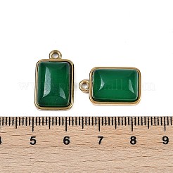 天然グリーンオニキスアゲート（染色・加熱）ペンダント  304ステンレススチール製金具付き  長方形チャーム  ゴールドカラー  19.5x12x6~6.5mm  穴：1.7mm&nbsp;STAS-K291-04G-06