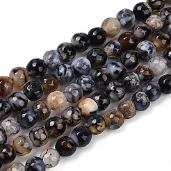 ファイヤーアゲートクラックルビーズ連売り  染め＆加熱  ラウンド  多面カット  ライトスチールブルー  5.5~6mm  穴：1mm  約66個/連  14.37''~14.57''（36.5~37センチメートル）&nbsp;G-C082-A01-38