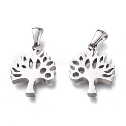 変色しにくい304ステンレススチールペンダント  手動研磨  命の木  ステンレス鋼色  21.5x16x3mm  穴：6x2.5mm&nbsp;STAS-Z006-01P