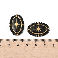 304ステンレススチールエナメルペンダント  ガラスと  スターチャーム付きオーバル  18KGP本金メッキ  PVD真空メッキ  ブラック  26x17x3mm&nbsp;STAS-P380-74G