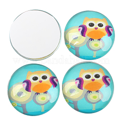 ポップなフクロウプリントガラス半円/ドームカボション  ミックスカラー  16x5mm&nbsp;GGLA-N004-16mm-B