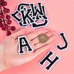 機械刺繍布地手縫い/アイロンワッペン  マスクと衣装のアクセサリー  アップリケ  アルファベット  ブラック  48x15x1mm&nbsp;DIY-CJ0001-73B