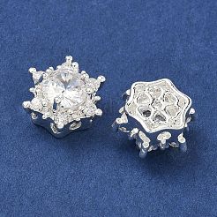 真鍮パヴェキュービックジルコニアマルチ連売りリンク  六角形の花  925銀メッキ  透明  14x13.5x7.5mm  穴：1.8mm&nbsp;KK-B172-09S-03
