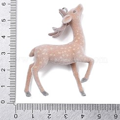 フロッキー樹脂ペンダント  プラチナ鉄ループ付き  ニホンジカ  53.5x11.5x38mm  穴：2mm&nbsp;RESI-Q002-08A